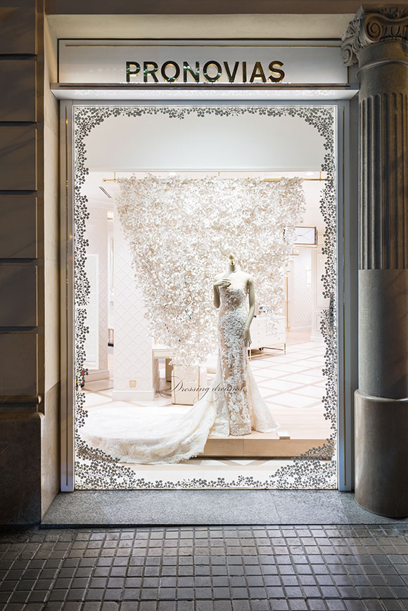 Wedding flowers: Wanda Barcelona’s mesmeric window scenes for Pronovias