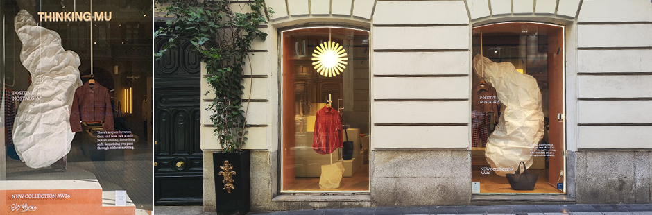Machas collaborated with Thinking Mu to create a series of window displays for their AW26 collection launch
