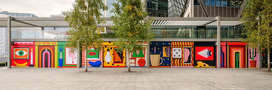 Agostino Iacurci creates a stunning 30-meters-long art piece for Brookfield Properties at Principal Place, Shoreditch.